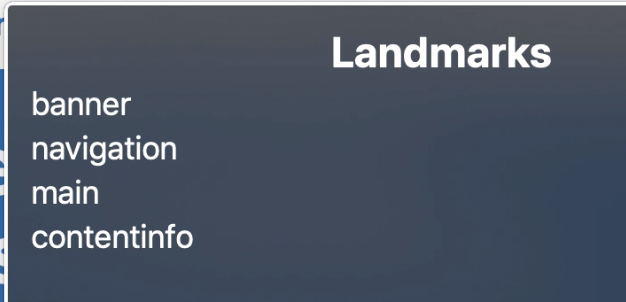Screenshot of the Voiceover menu showing the landmarks on a page