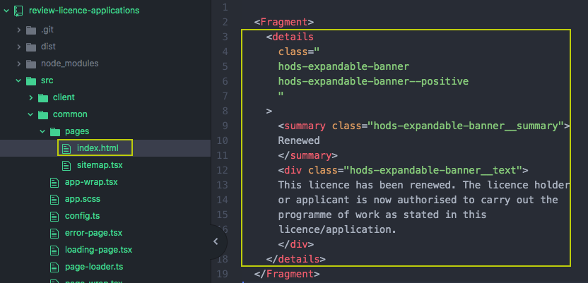 Text editor screen with a highlight around where example code snippet should sit